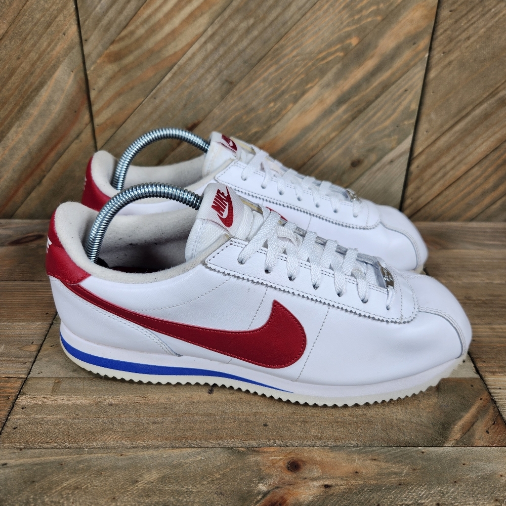 Nike Cortez Basic Leather Forrest Gump Mens Athletic Shoes Size 9 Red White Blue - Picture 1 of 9